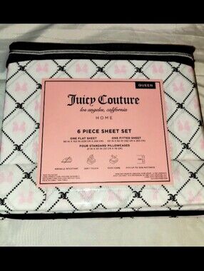 Juicy Couture Queen 6 Piece Sheet Set - Pink & White